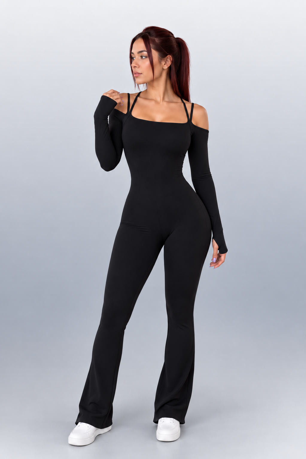 ELYNOVA Off-Shoulder Flare Jumpsuit